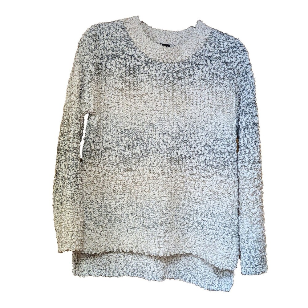 Bobeau Women's Striped Popcorn Knit Crewneck Pullover Sweater Gray White Sm